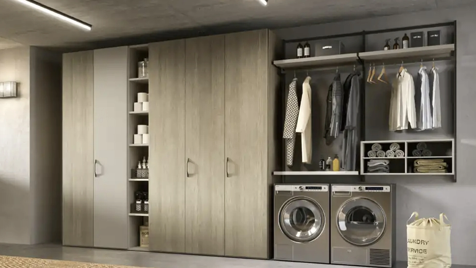 Cabina armadio Orion O425 in rovere miele e laccato di Moretti Compact Giorno Notte