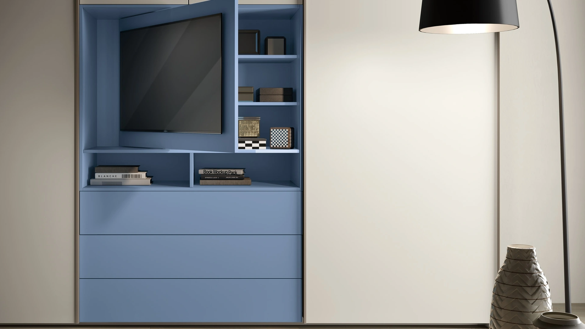 Armadio 34 con ante scorrevoli in laccato opaco con pannello porta TV di Corso 11