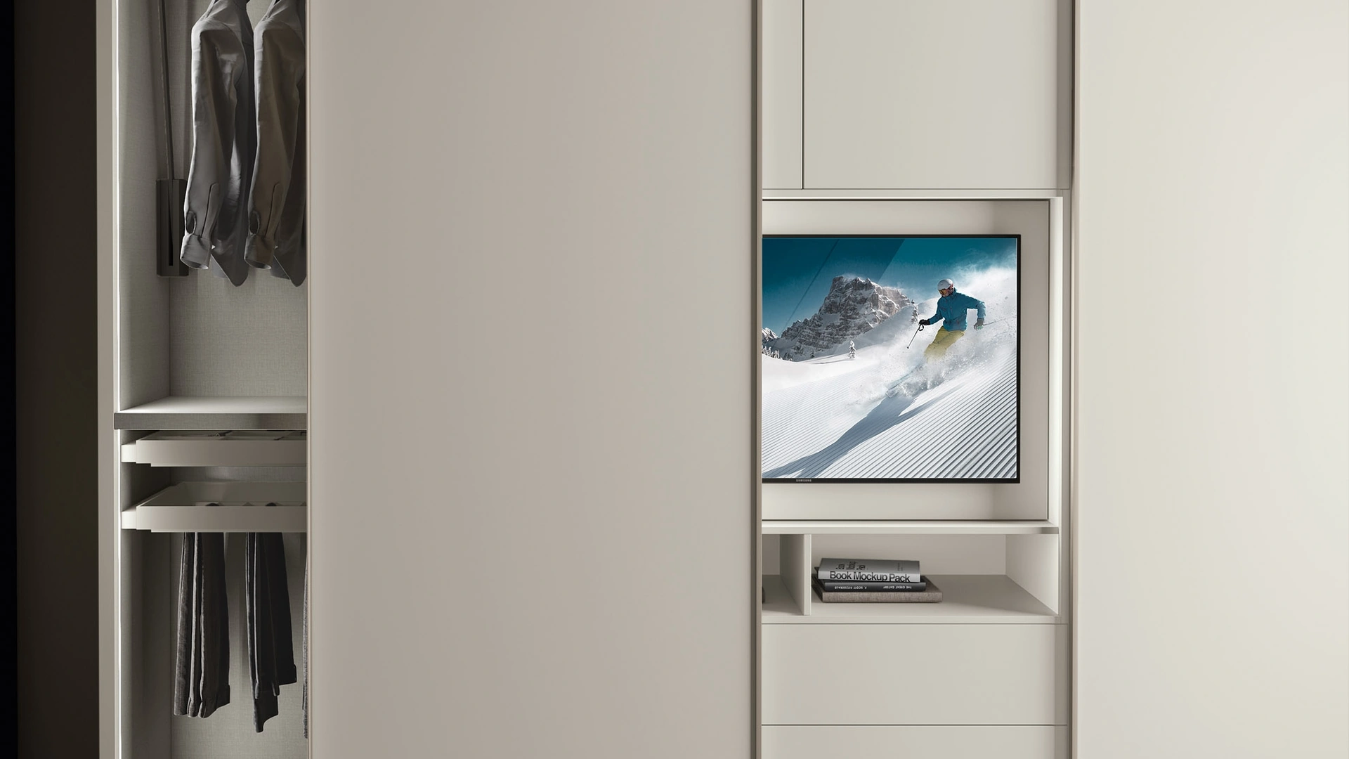 Armadio 35 con ante scorrevoli in laccato opaco con pannello porta TV di Corso 11