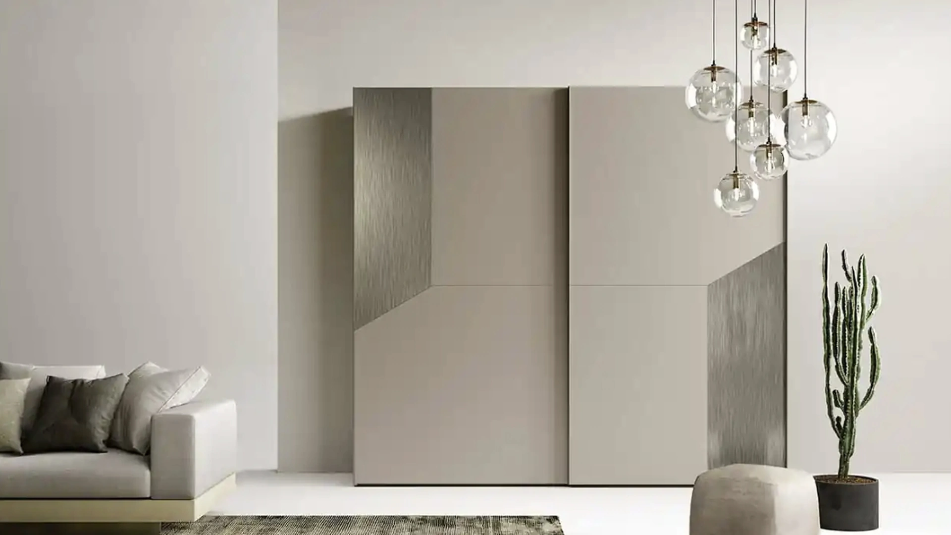 Armadio con ante scorrevoli Grecale S155 in laccato opaco e metallizzato di Moretti Compact Giorno Notte