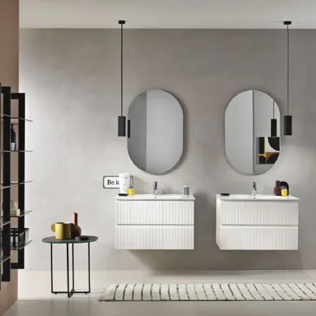 Mobile da Bagno sospeso Artico laccato opaco Bianco con lavabo in ceramica di Bluelife