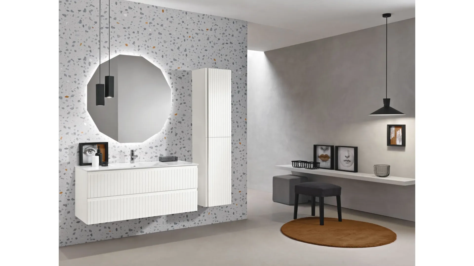 Mobile da Bagno sospeso Artico laccato Bianco opaco con lavabo in mineralmarmo di Bluelife