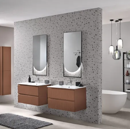 Mobile da Bagno sospeso Artico laccato Ruggine con lavabo in mineralmarmo di Bluelife