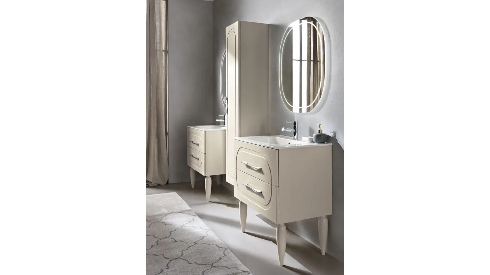 Mobile da Bagno a terra Caspio laccato Avorio con lavabo in ceramica di Bluelife