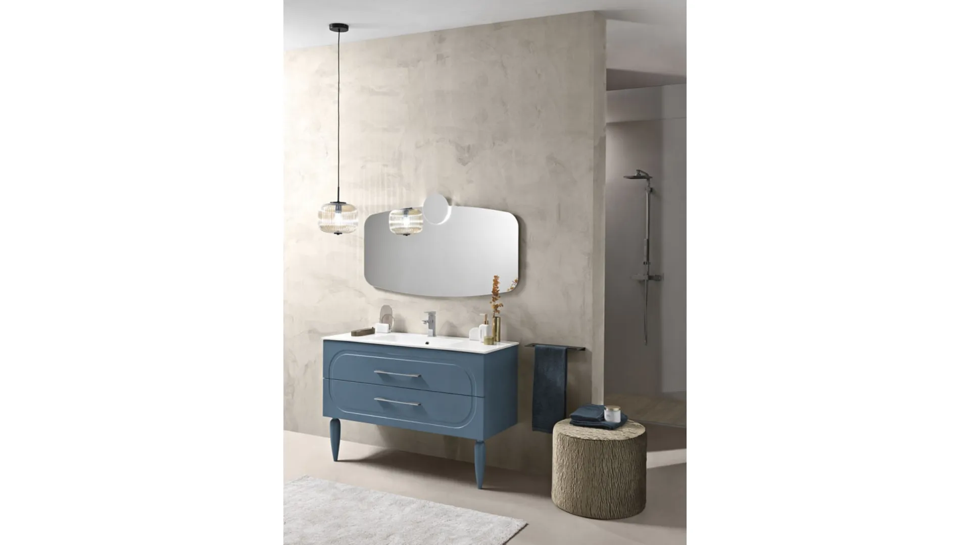 Mobile da Bagno con piedi Caspio laccato Blu con lavabo in mineralmarmo di Bluelife