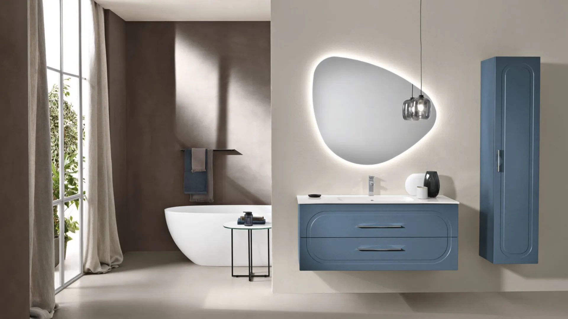 Mobile da Bagno sospeso Caspio laccato Blu con lavabo in Mineralmarmo di Bluelife