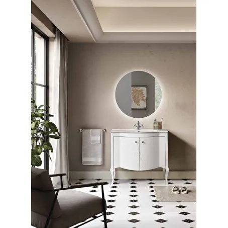 Mobile da Bagno a terra Martina in legno laccato Bianco con pomelli cromo con Swarovski e lavabo in ceramica di Bluelife