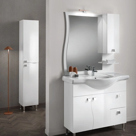 Mobile da Bagno a terra Onda 03 in bianco lucido di Bluelife