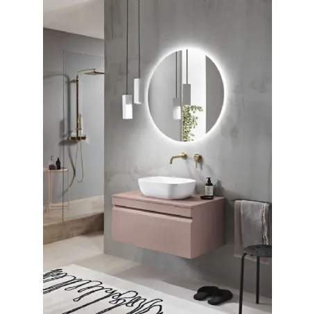 Mobile da Bagno sospeso Rio in PVC cannettato finitura Rosa Polvere di Bluelife