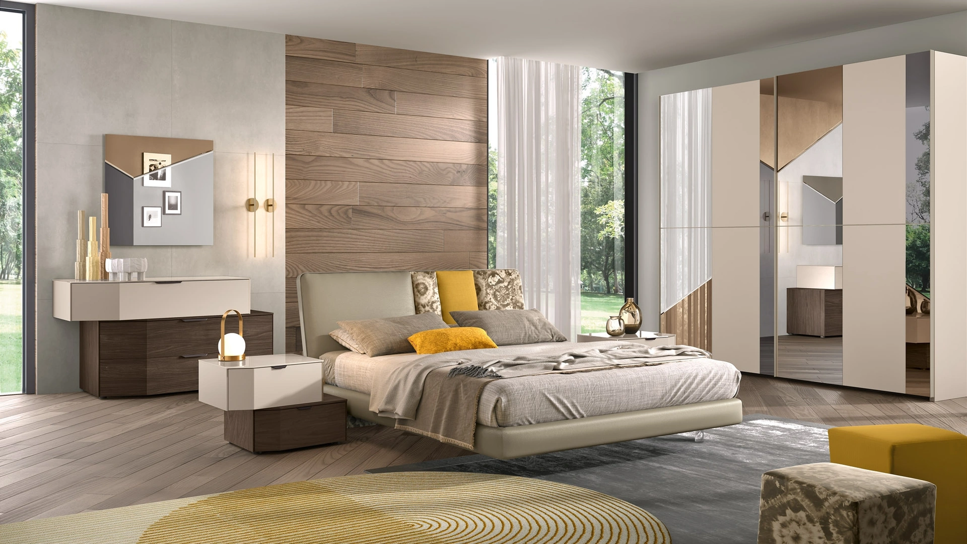 Letto in tessuto imbottito con testiera Composizione 09 di Corso 11