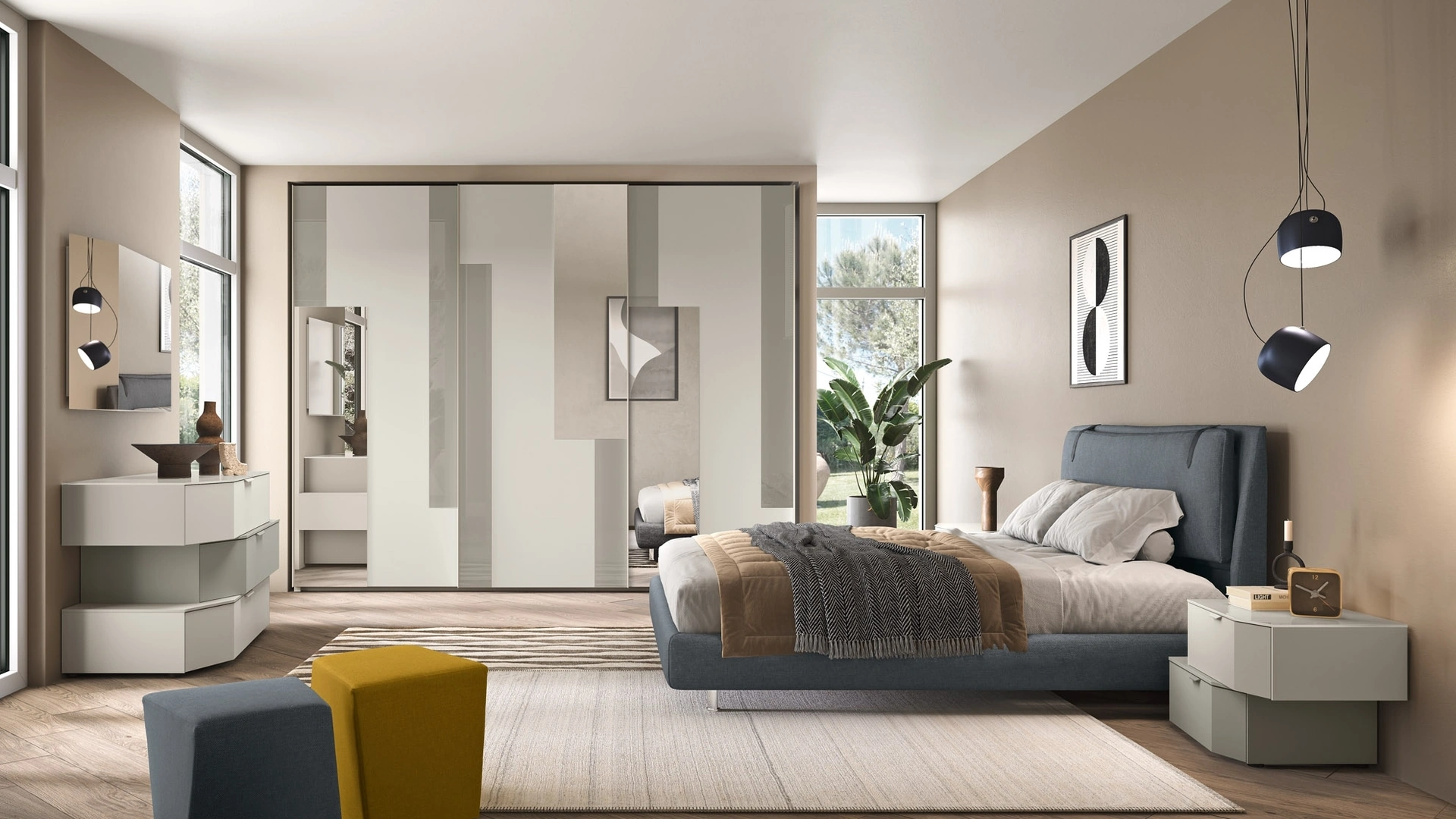 Letto in tessuto imbottito con testiera Composizione 05 di Corso 11