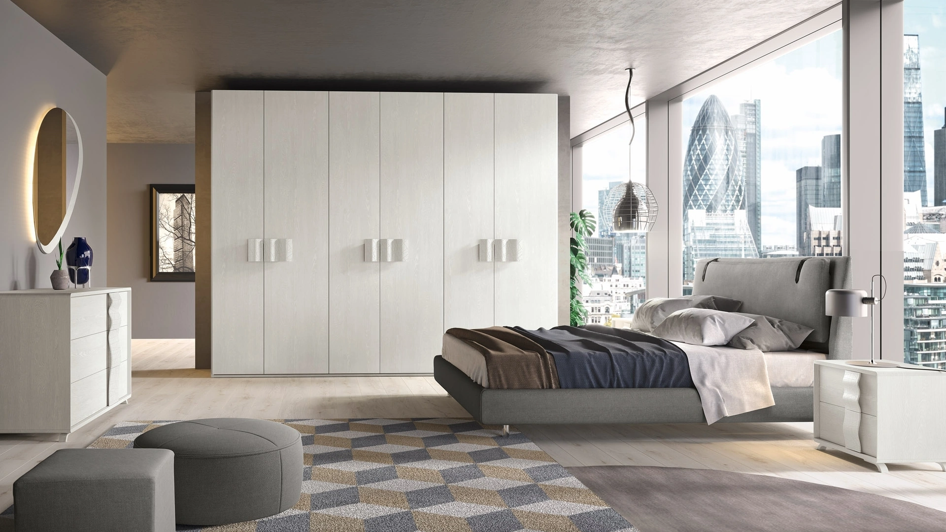 Letto in tessuto imbottito con testiera Composizione 05 di Corso 11