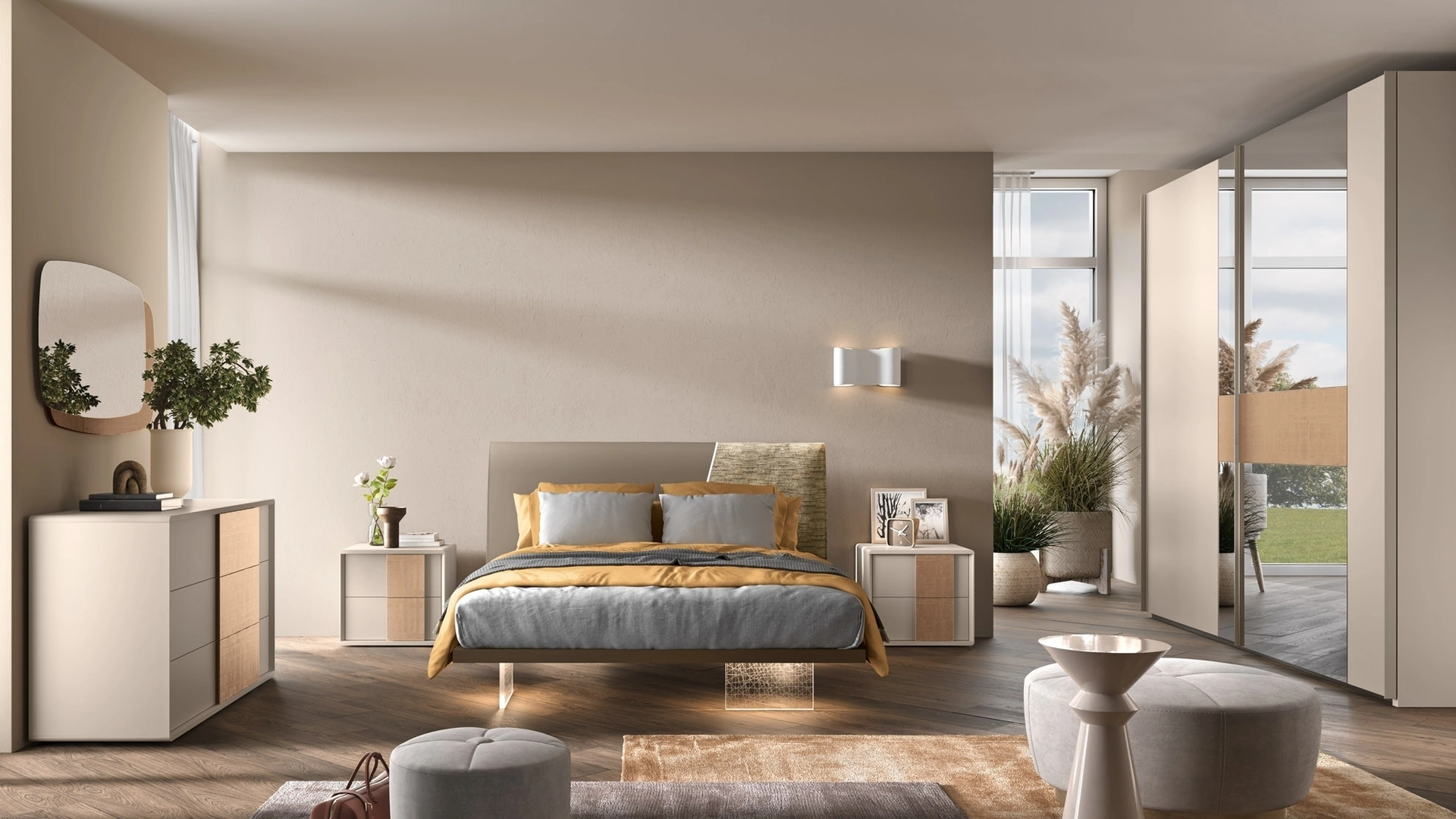 Letto matrimoniale in pelle con inserto in tessuto Composizione 17 di Corso 11