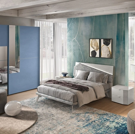 Letto in melaminico con testiera con pannello in tessuto imbottito Composizione 36 di Corso 11