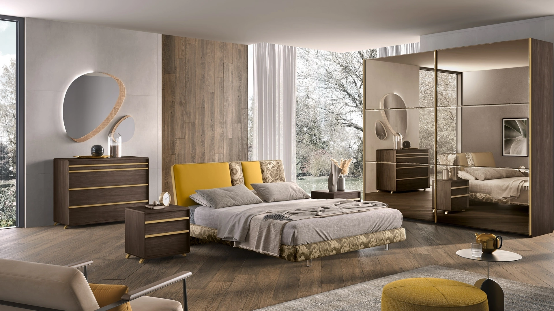 Letto Composizione 48 in tessuto imbottito e testiera trapuntata di Corso 11