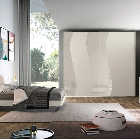 Letto laccato Bianco con testiera con inserto in tessuto imbottito Composizione 53 di Corso 11