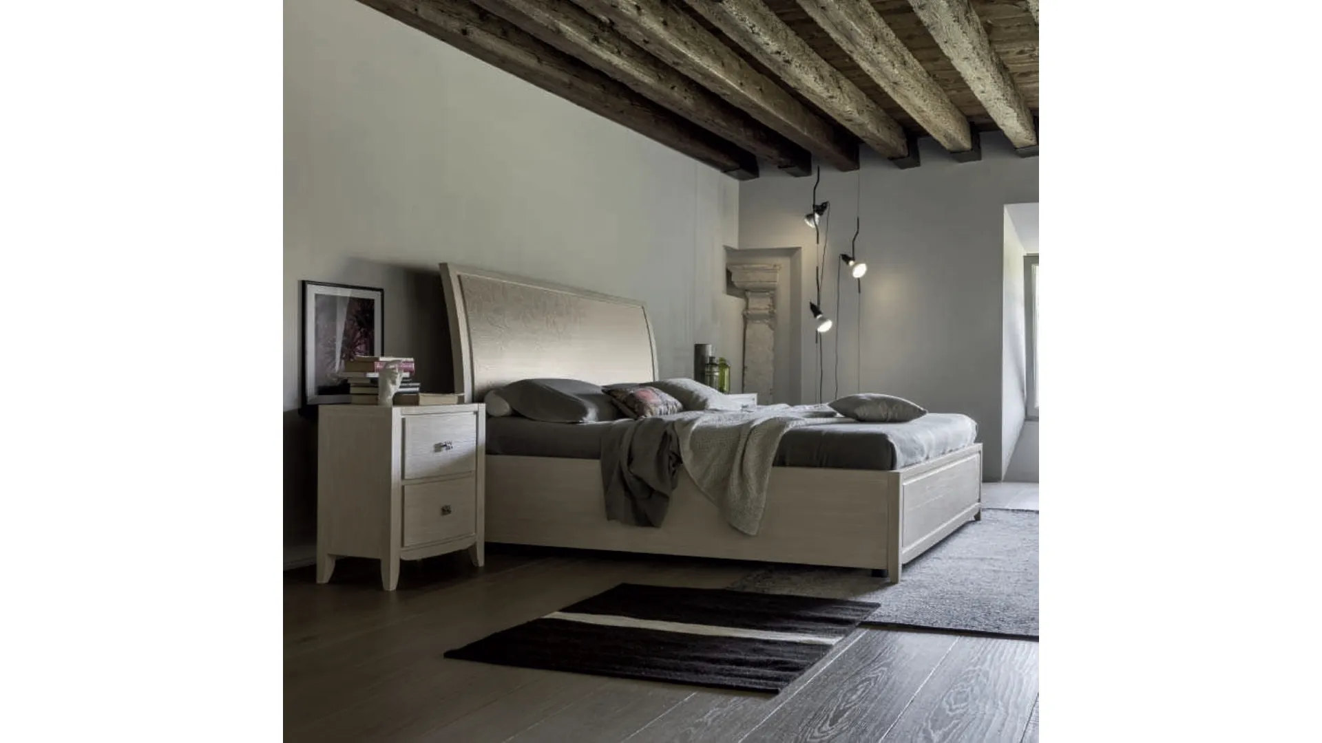 Letto in legno con decoro Foglia Eden Project IM8280 con box contenitore di Imba Srl