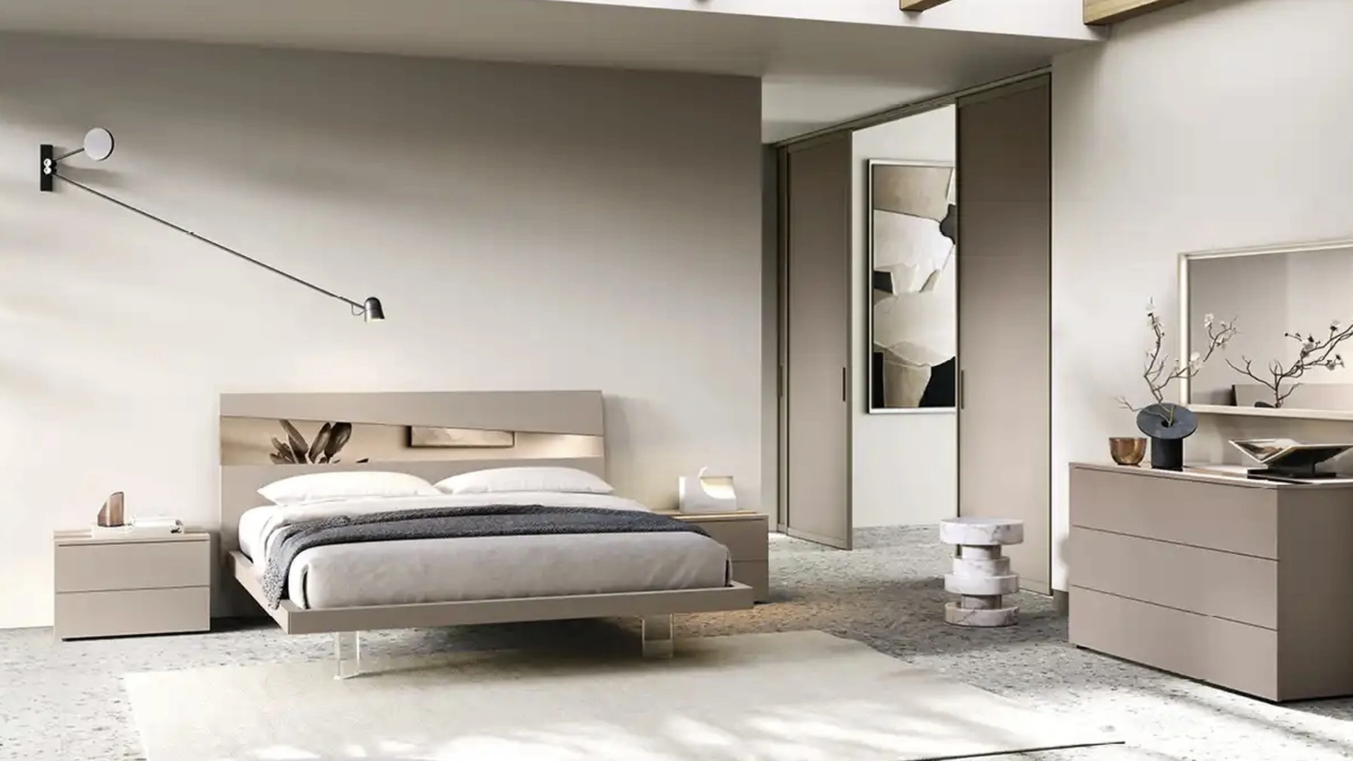 Letto Icaro I14 in laccato opaco con inserto in alluminio di Moretti Compact Giorno Notte