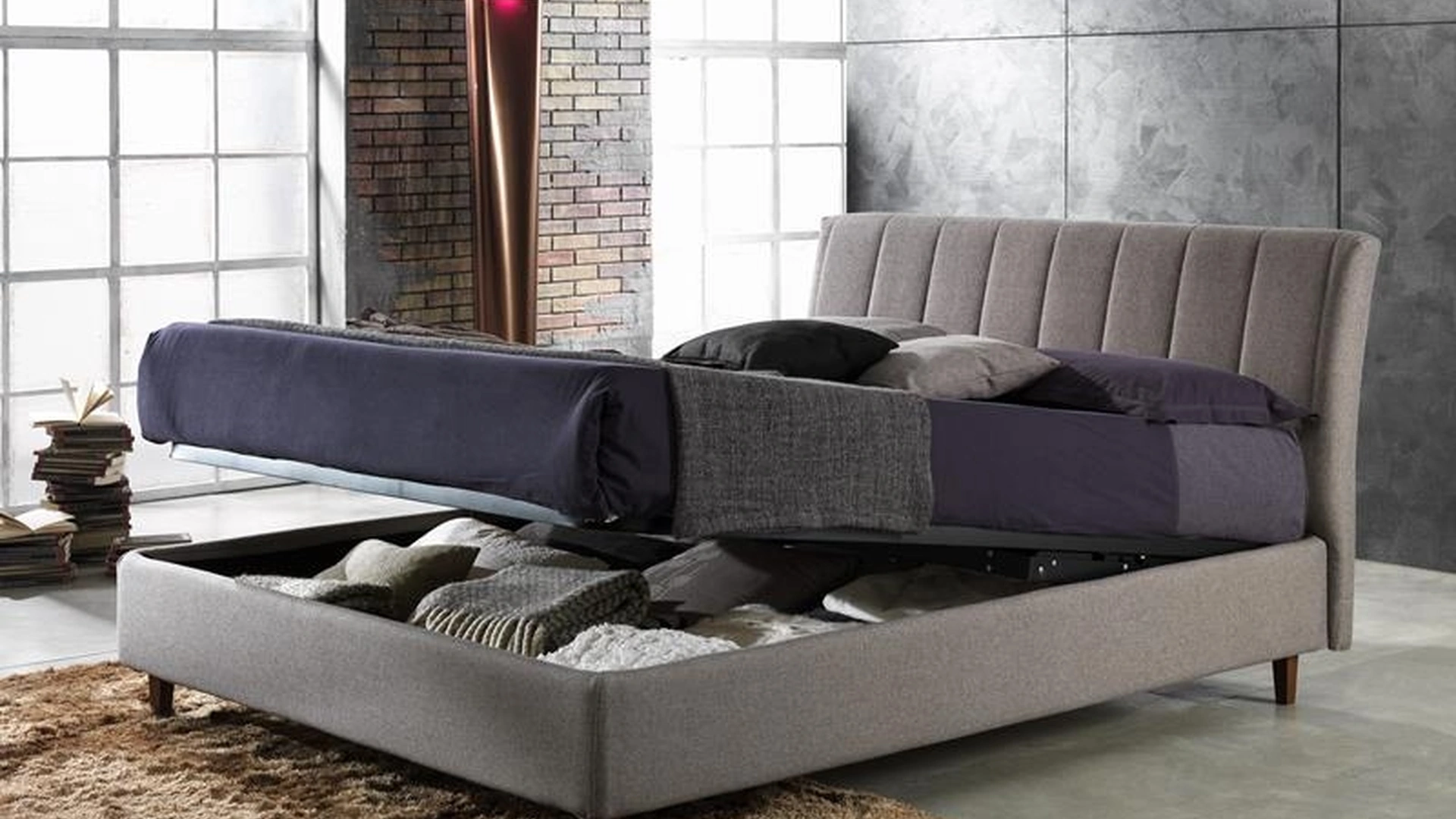 Letto in tessuto imbottito con testiera trapuntata Manon di Hoppla