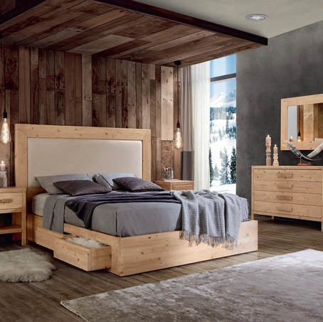 Letto Marte 3300/A in legno con inserto in tessuto di Imba Srl