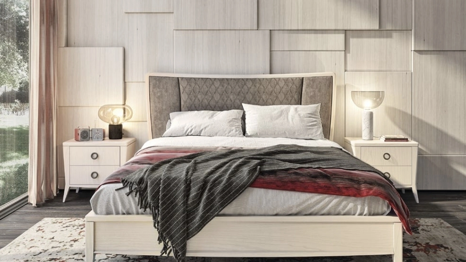 Letto Nova Comfort in legno e tessuto di Imba Srl