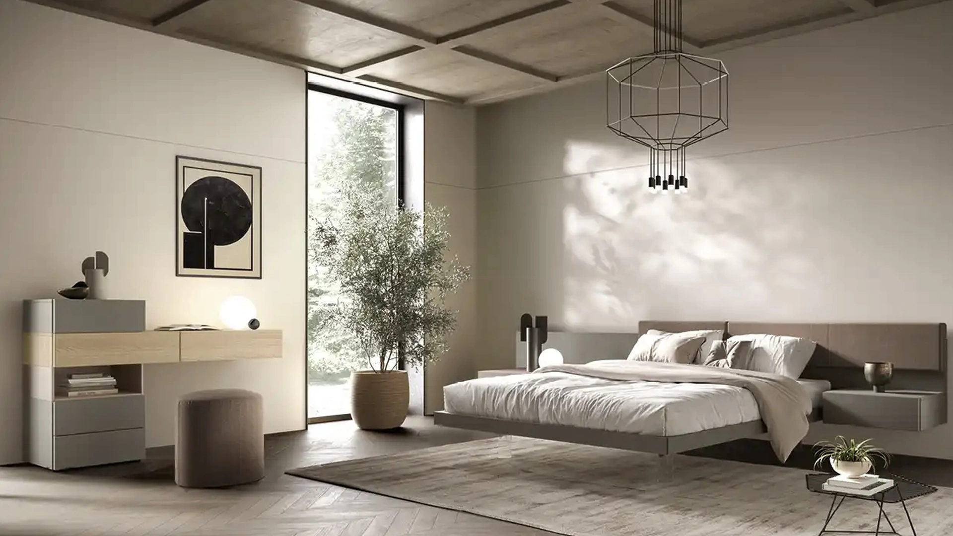 Letto Wall Panel M15 con testiera imbottita di Moretti Compact Giorno Notte