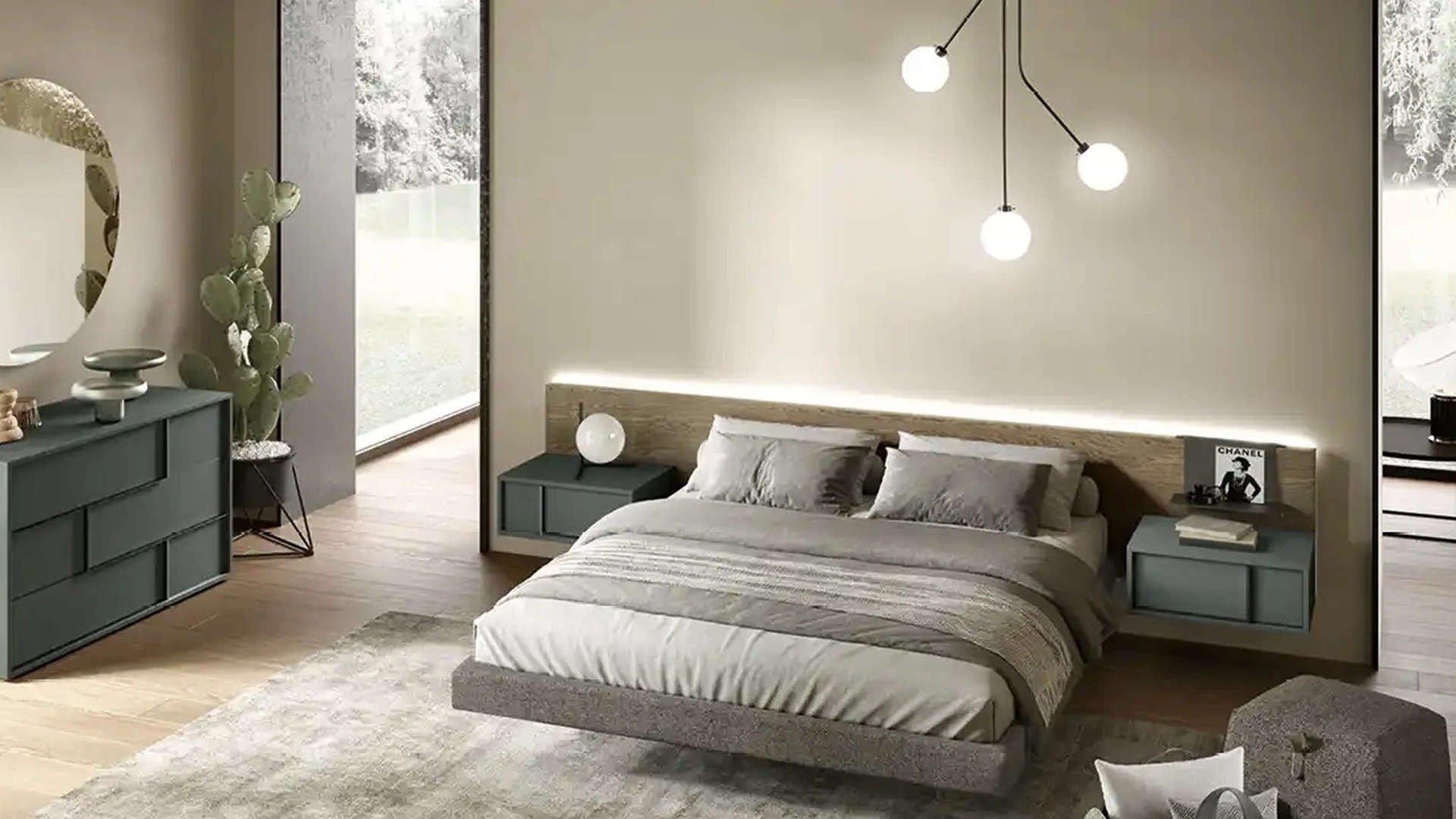 Letto Wall Panel P12 in impiallacciato rovere yuta di Moretti Compact Giorno Notte