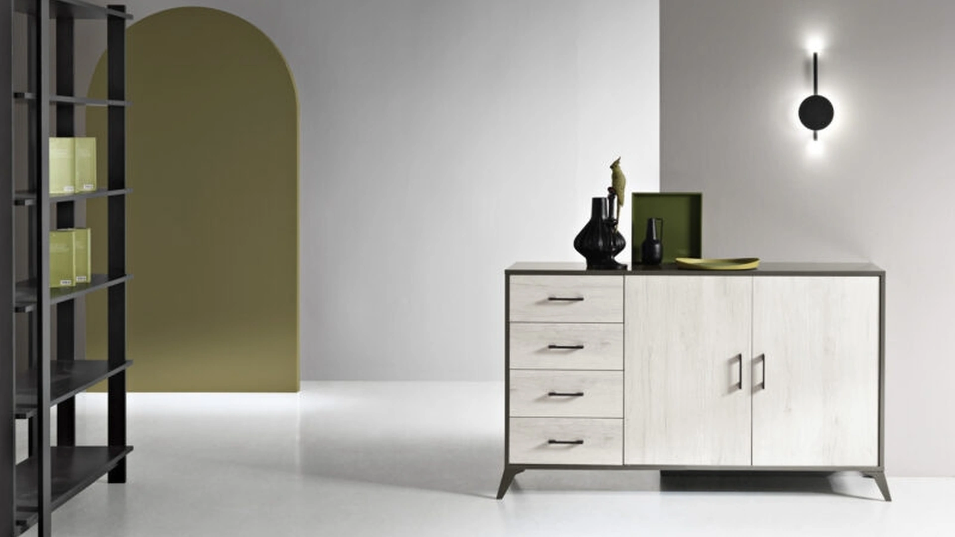 Madia Ariel in melaminico effetto Quercia Bianca di Ikone Casa