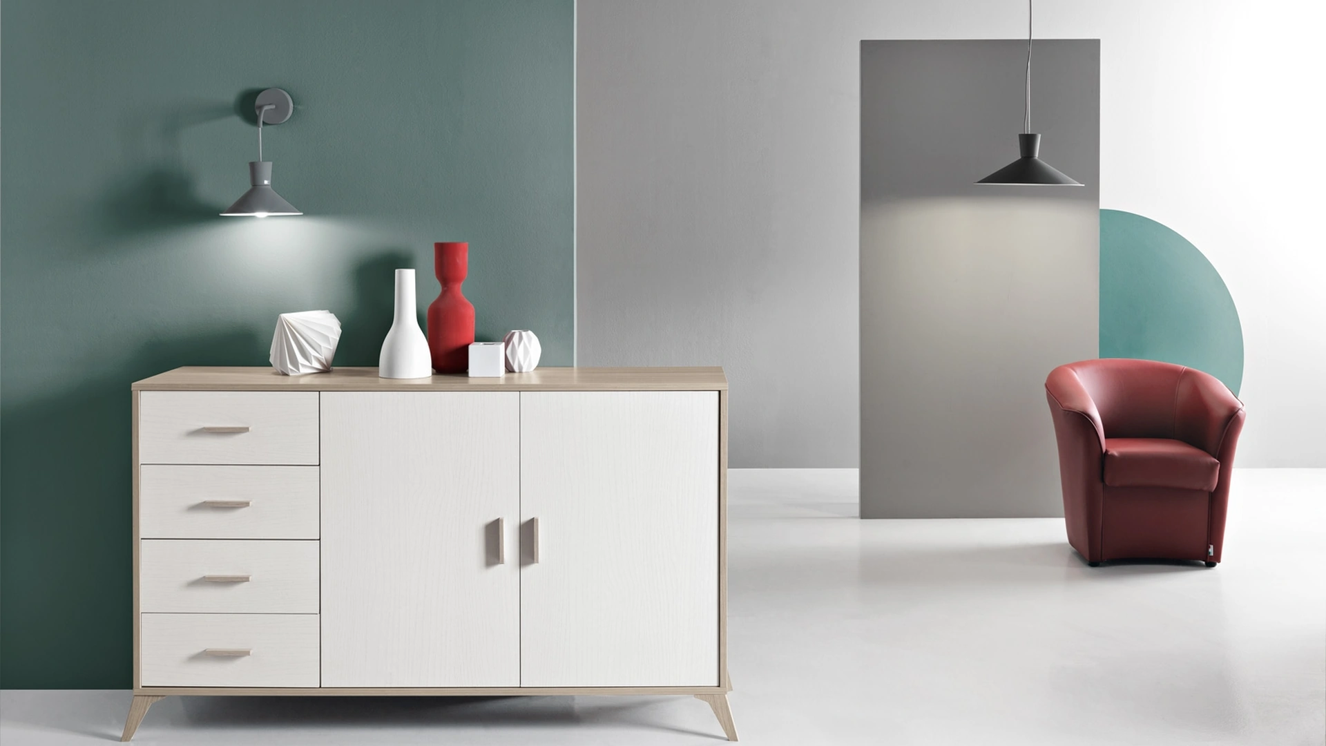 Madia Ariel in melaminico effetto Olmo Bianco di Ikone Casa