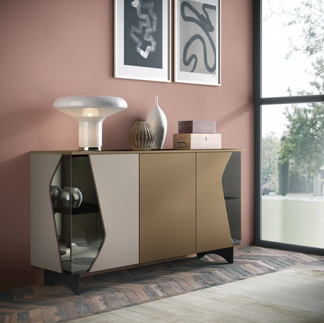 Madia 08-1 in materico decor e laccato opaco con inserti in vetro di Corso 11