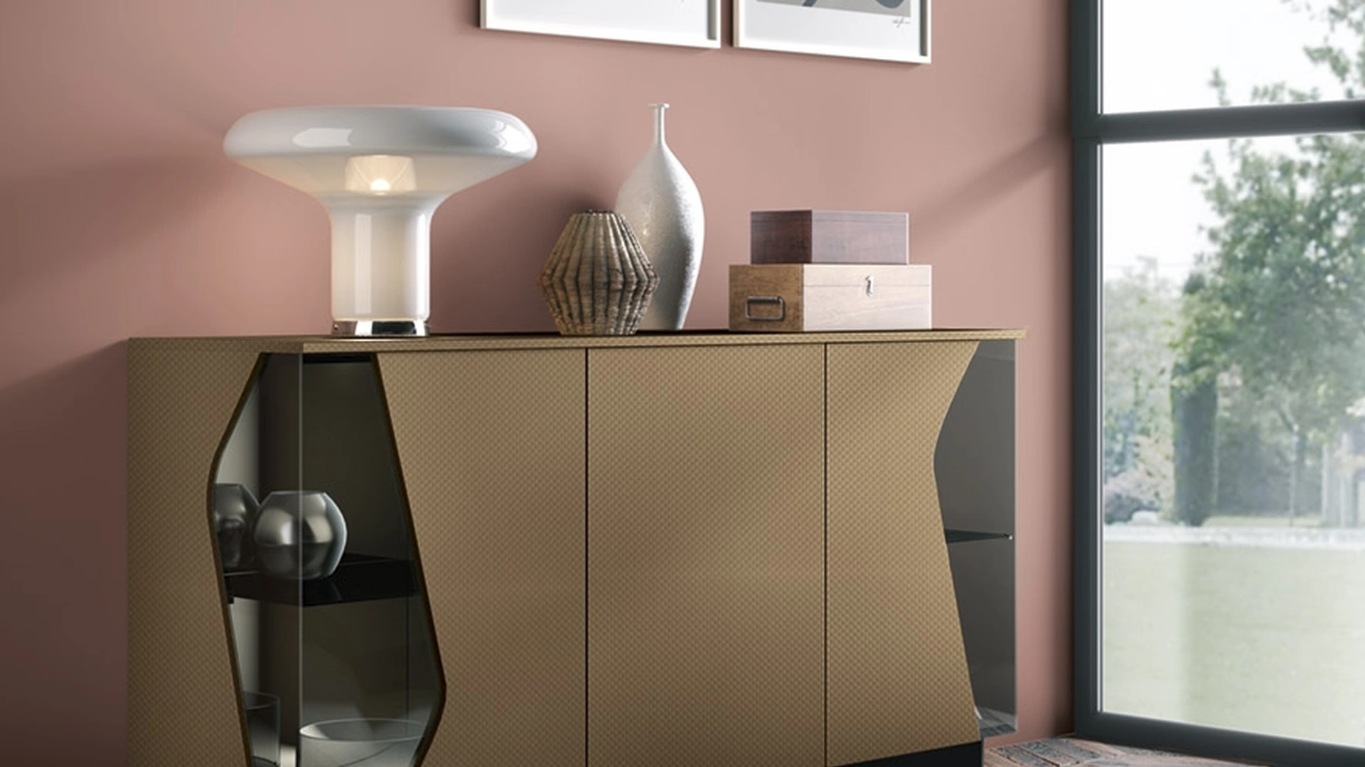 Madia 02 in materico decor con inserti in vetro di Corso 11