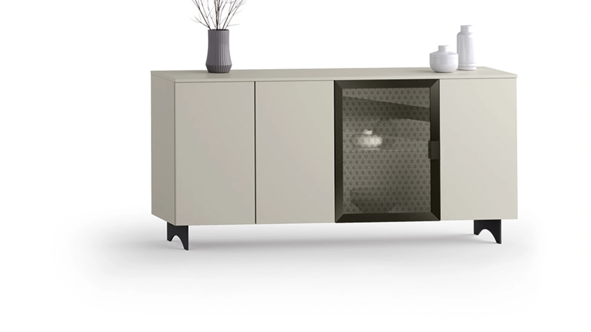 Madia 09-1 in laccato opaco con vetro decorato di Corso 11