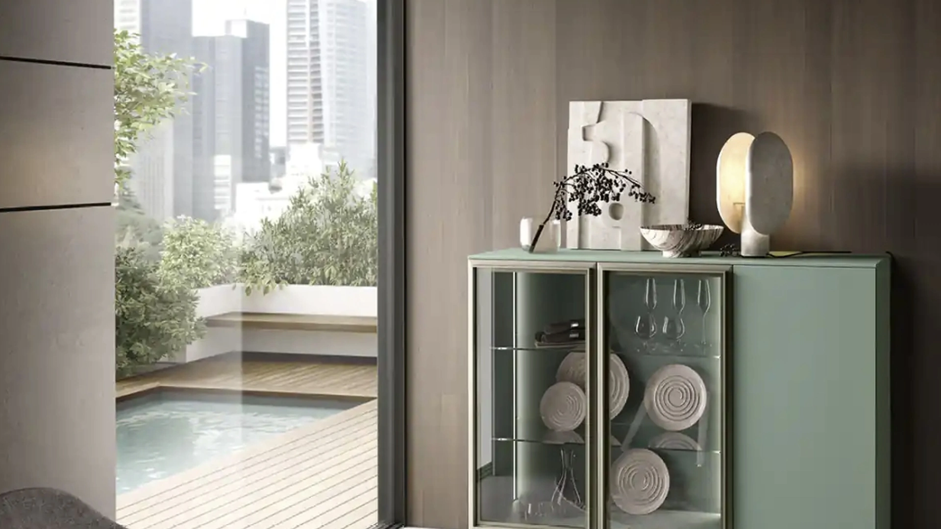 Madia Kosmos KM312 in laccato e vetro di Moretti Compact Giorno Notte