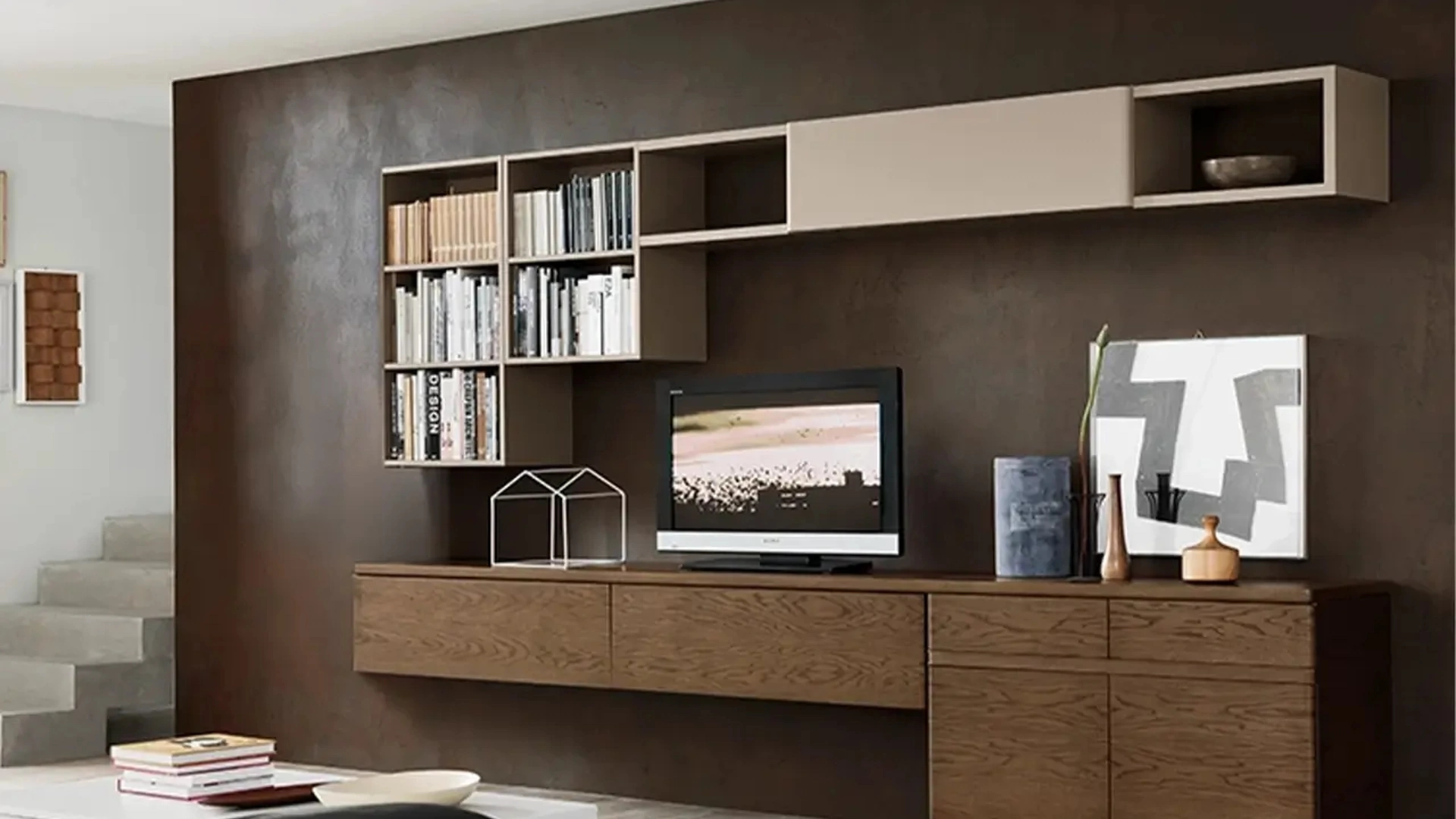 Parete attrezzata in legno e laccato Fiori di Loto 2 di Le Fablier