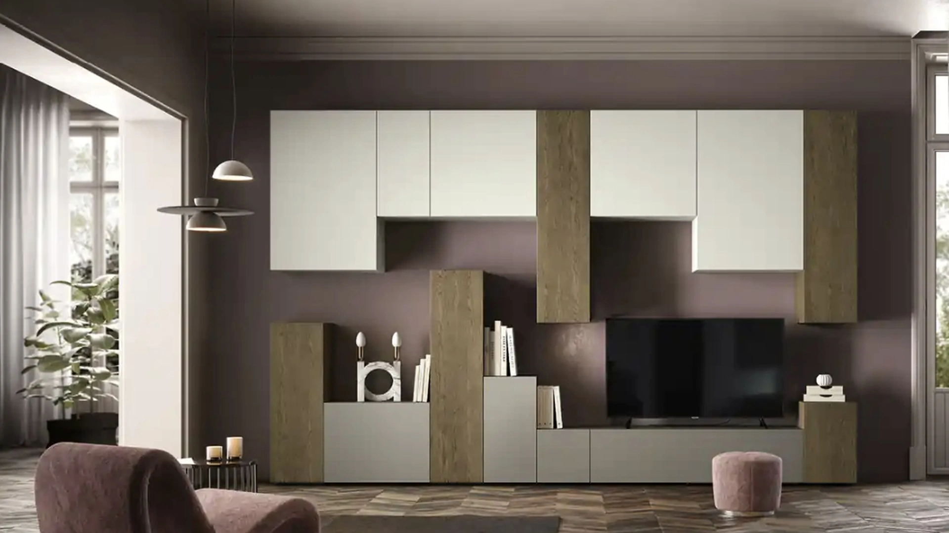 Parete Attrezzata Kosmos KC109 in laccato e legno di Moretti Compact Giorno Notte