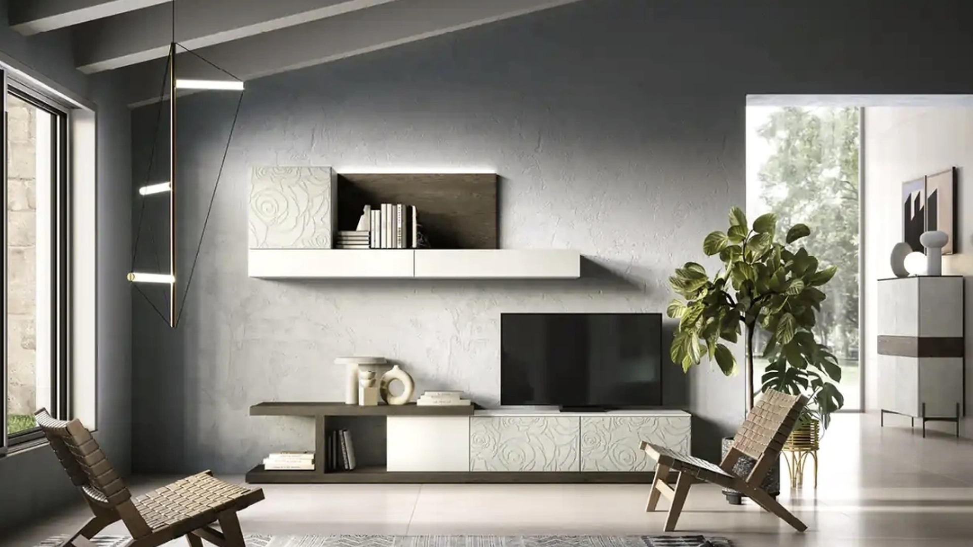 Parete Attrezzata Kosmos KC131 in nobilitato e legno di Moretti Compact Giorno Notte