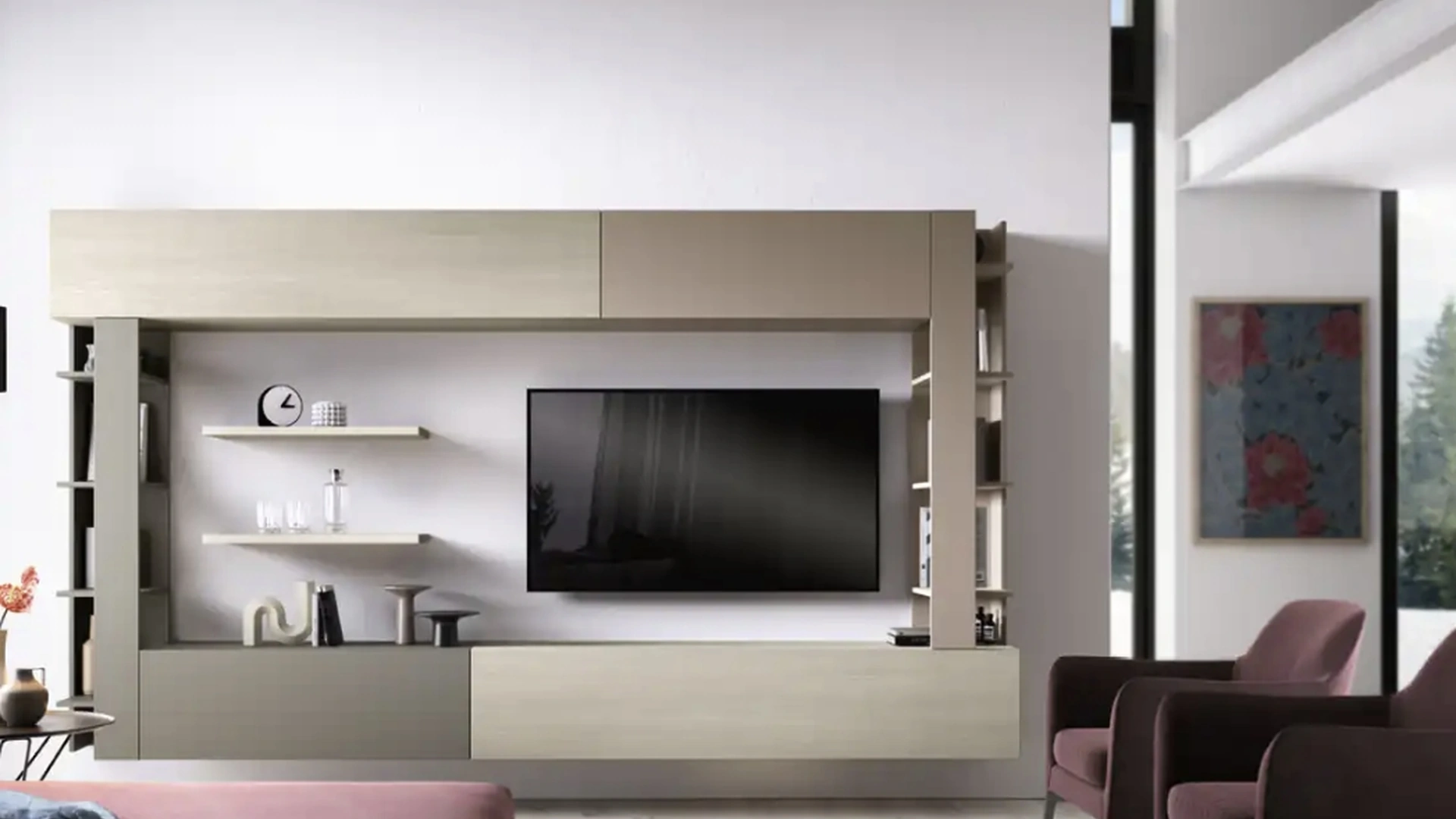 Parete Attrezzata sospesa Kosmos KF112 in melaminico e laccato di Moretti Compact Giorno Notte