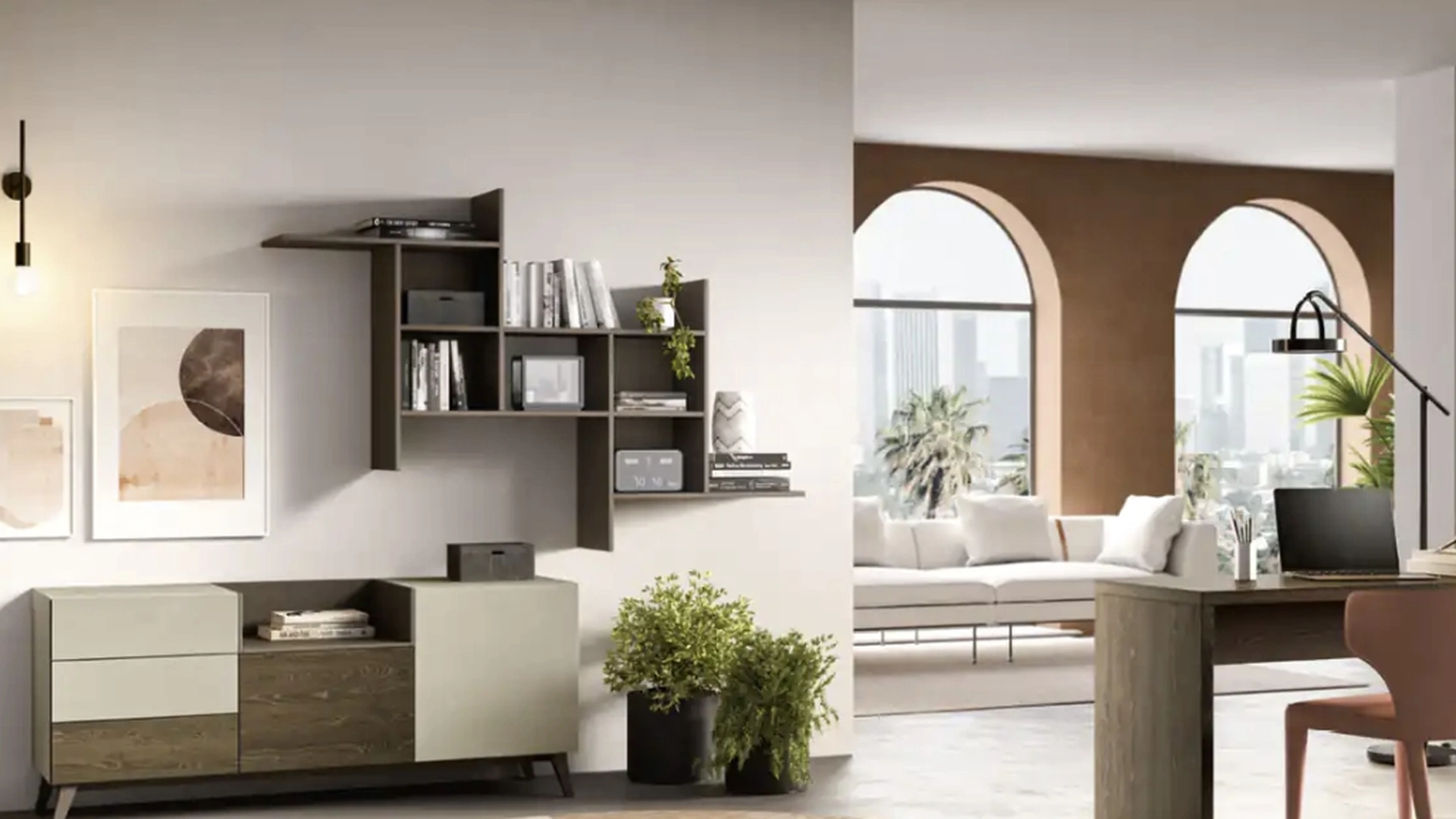 Parete Attrezzata Kosmos KF117 in nobilitato e laccato di Moretti Compact Giorno Notte