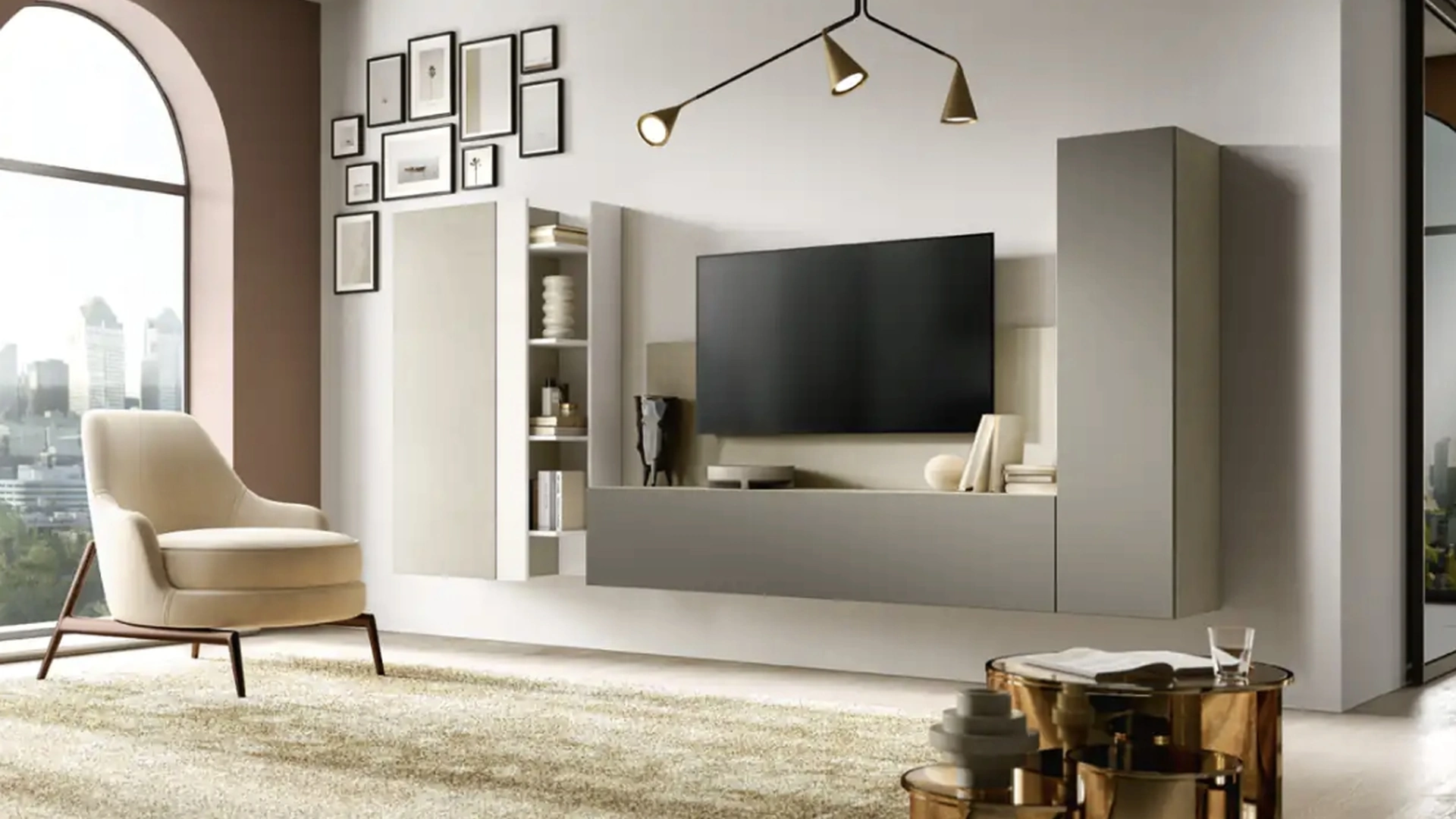 Parete Attrezzata sospesa Kosmos KF123 di Moretti Compact Giorno Notte