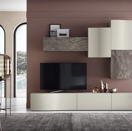 Parete Attrezzata Soggiorno 05-2 in laccato opaco e materico di Corso 11