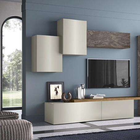 Parete Attrezzata Soggiorno 01C-1 in laccato opaco e materico di Corso 11