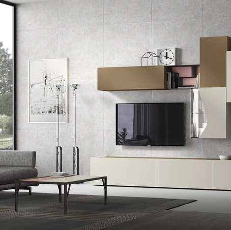 Parete Attrezzata Soggiorno 06-3 in laccato opaco e materico di Corso 11