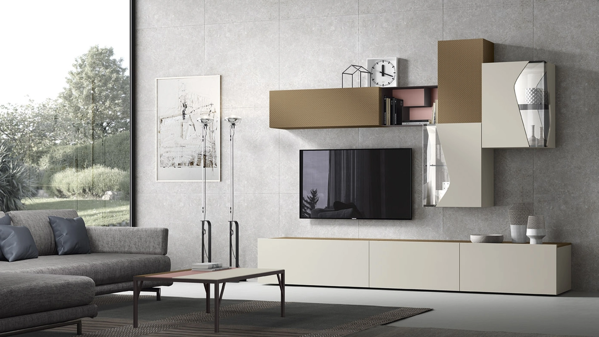 Parete Attrezzata Soggiorno 06-3 in laccato opaco e materico di Corso 11