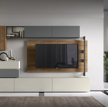 Parete Attrezzata Soggiorno 03-2 in laccato opaco e melaminico effetto legno di Corso 11