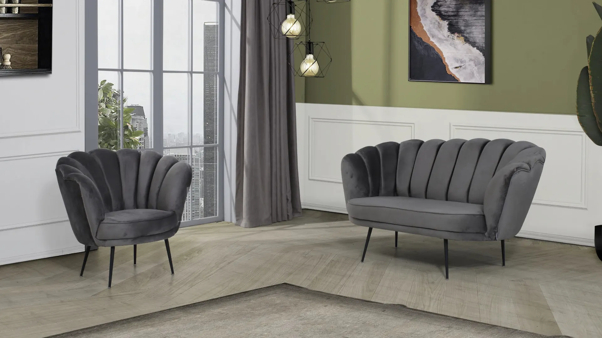 Poltroncina a conchiglia Urban Style SD214 in velluto Grigio di Imba Srl