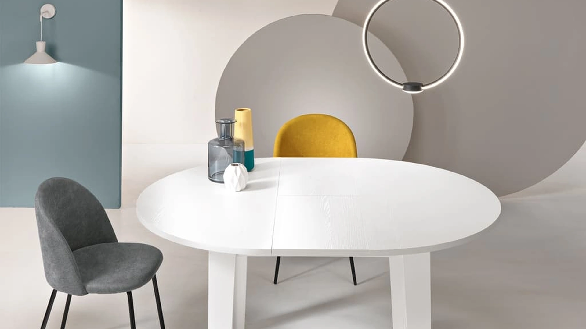 Tavolo tondo allungabile Modus finitura Bianco Frassinato di Ikone Casa