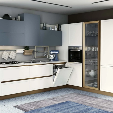 Cucina Moderna angolare Bali Bianco e Avio di Evo Cucine