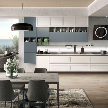 Cucina Moderna angolare Bali in laccato Bianco e Blu di Evo Cucine