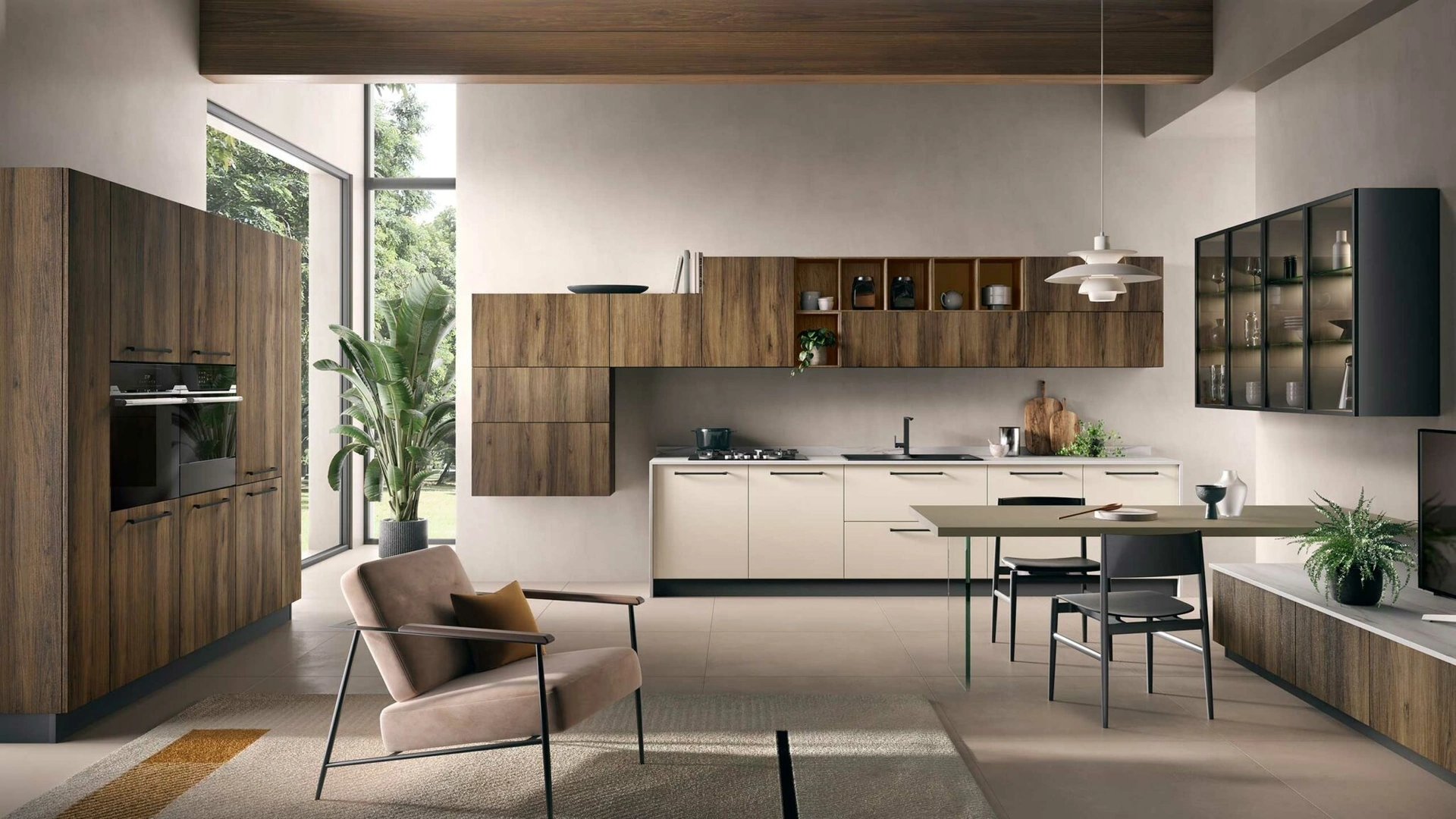 Cucina Moderna Bali in Rovere Tabacco e laccato Sahara di Evo Cucine