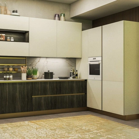 Cucina Moderna angolare Doha Canapa e Noce di Evo Cucine